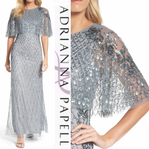 Brand new Adrianna Papell embroidered capelet gown